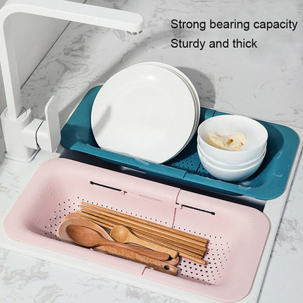 Retractable Plastic Drain Basket Sink Rack Kitchen Sink Vegetable Washing Basket(Green)-garmade.com