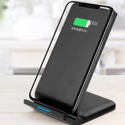 R2 10W Vertical Mobile Phone Wireless Charger Smart Fast Charge Charging Stand Desktop Stand(Black)-garmade.com