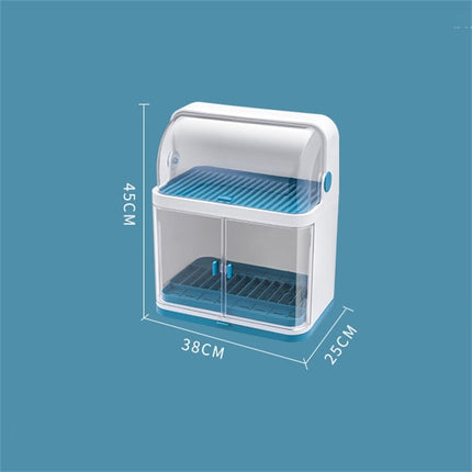 Tableware Storage Box Drain Rack Plastic Cupboard With Lid, Style:Double Layer-garmade.com
