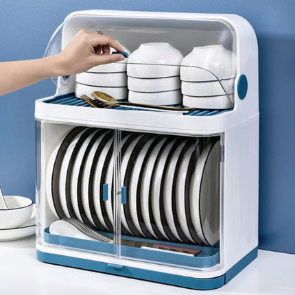 Tableware Storage Box Drain Rack Plastic Cupboard With Lid, Style:Double Layer-garmade.com