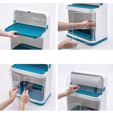 Tableware Storage Box Drain Rack Plastic Cupboard With Lid, Style:Double Layer-garmade.com