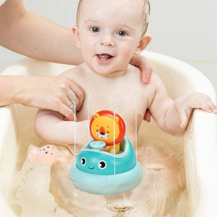 Children Bathroom Electric Rotating Cup Water Spray Bathing Puzzle Water Toy(Blue Lion)-garmade.com