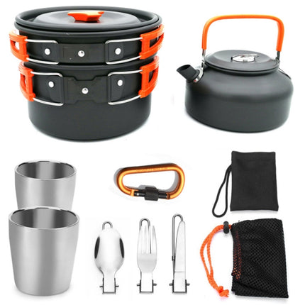 Outdoor Supplies Camping Portable Teapot Set Pot Set(Orange Handle)-garmade.com