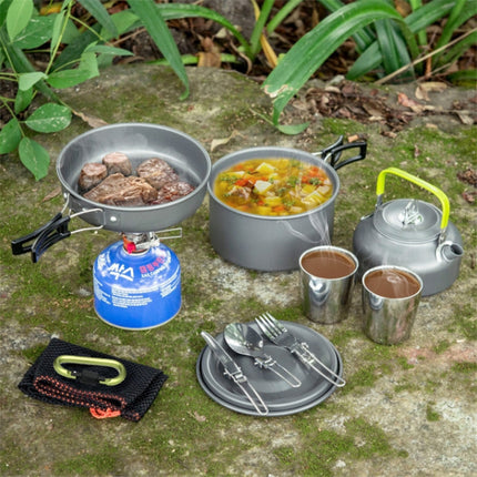 Outdoor Supplies Camping Portable Teapot Set Pot Set(Green Handle)-garmade.com