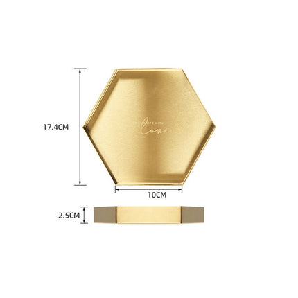 Hexagon Geometric Gold Stainless Steel Storage Tray Holder, Size:S-garmade.com