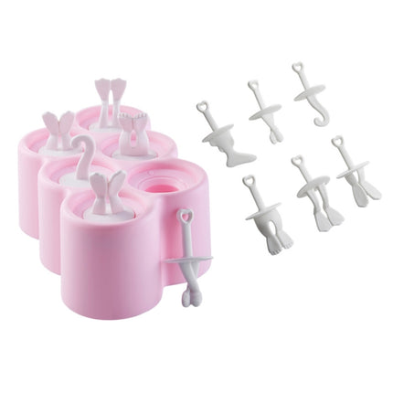 Creative Cartoon Feet Shape Silicone Ice Cube Mold Set Household Frozen Ice Lattice Refrigerator Square Plastic Ice DIY Food Supplement Box with Lid, Style:With 6 Handles(Pink)-garmade.com