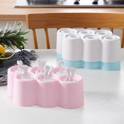 Creative Cartoon Feet Shape Silicone Ice Cube Mold Set Household Frozen Ice Lattice Refrigerator Square Plastic Ice DIY Food Supplement Box with Lid, Style:With 6 Handles(Pink)-garmade.com