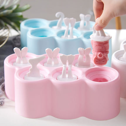 Creative Cartoon Feet Shape Silicone Ice Cube Mold Set Household Frozen Ice Lattice Refrigerator Square Plastic Ice DIY Food Supplement Box with Lid, Style:With 6 Handles(Pink)-garmade.com