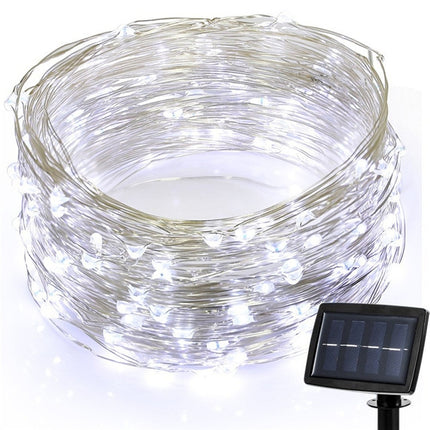 22m 200 LEDs Solar Powered Home Garden Copper Wire String Fairy Light Outdoor Christmas Party Decor Strip Lamp with 8 Modes(White Light)-garmade.com