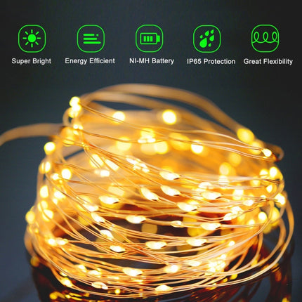 22m 200 LEDs Solar Powered Home Garden Copper Wire String Fairy Light Outdoor Christmas Party Decor Strip Lamp with 8 Modes(Warm White)-garmade.com