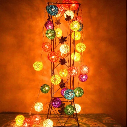 20 LEDs Rattan Balls Lights Fairy Holiday Christmas Outdoor LED Decorative Lamp, Style:4m Battery Style(Colorful)-garmade.com
