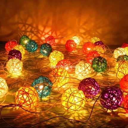 20 LEDs Rattan Balls Lights Fairy Holiday Christmas Outdoor LED Decorative Lamp, Style:4m Battery Style(Colorful)-garmade.com