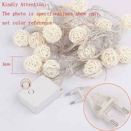 20 LEDs Rattan Balls Lights Fairy Holiday Christmas Outdoor LED Decorative Lamp, Style:4m Battery Style(Coffee +White)-garmade.com