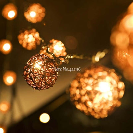 20 LEDs Rattan Balls Lights Fairy Holiday Christmas Outdoor LED Decorative Lamp, Style:4m Battery Style(Coffee +White)-garmade.com
