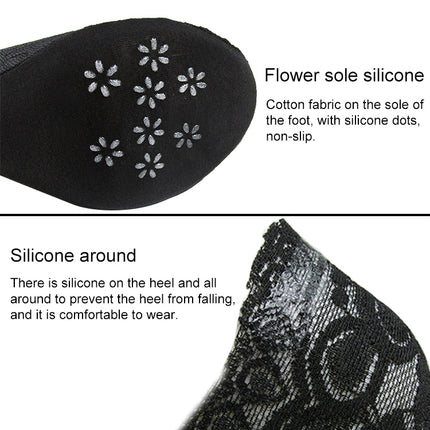 Summer Girl Silica Gel Lace Boat Socks Invisible Cotton Sole Non-slip Antiskid Slippers Anti-Slip Socks(Black)-garmade.com