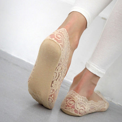 Summer Girl Silica Gel Lace Boat Socks Invisible Cotton Sole Non-slip Antiskid Slippers Anti-Slip Sock(White)-garmade.com