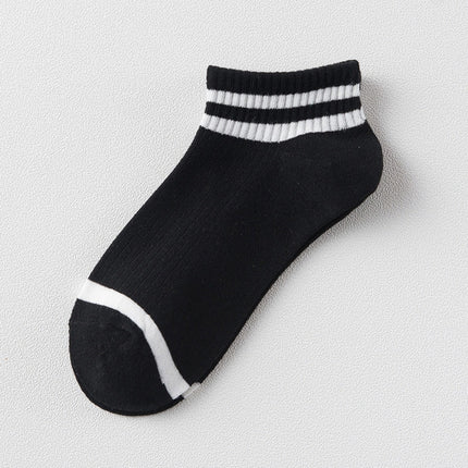 20 Pairs College Wind Striped Boat Socks Women Casual Cute Socks(Black)-garmade.com