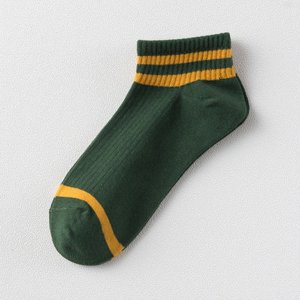 20 Pairs College Wind Striped Boat Socks Women Casual Cute Socks(Dark Green)-garmade.com