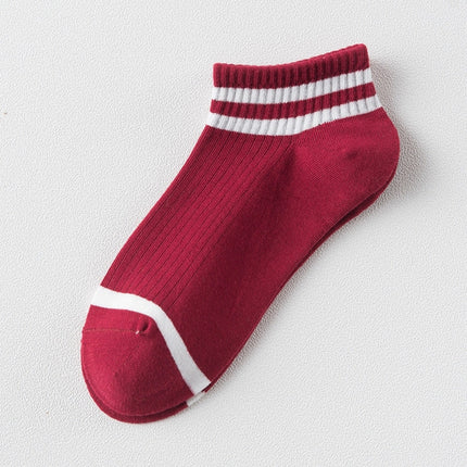 20 Pairs College Wind Striped Boat Socks Women Casual Cute Socks(Wine Red)-garmade.com