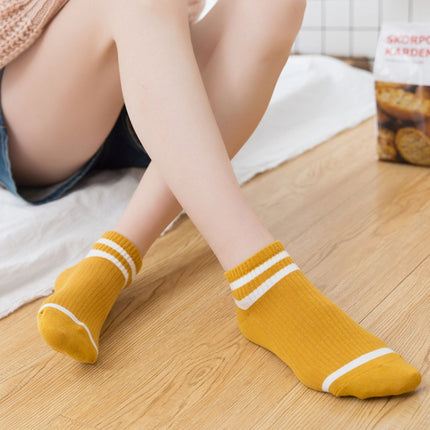 20 Pairs College Wind Striped Boat Socks Women Casual Cute Socks(Yellow)-garmade.com
