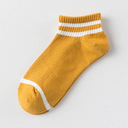 20 Pairs College Wind Striped Boat Socks Women Casual Cute Socks(Yellow)-garmade.com