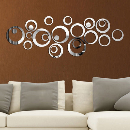 24 PCS 3D DIY Circles Decoration Mirror Wall Stickers for TV Background Home Decor Acrylic Decor Wall Art(Silver)-garmade.com