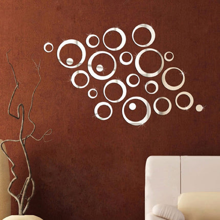 24 PCS 3D DIY Circles Decoration Mirror Wall Stickers for TV Background Home Decor Acrylic Decor Wall Art(Silver)-garmade.com