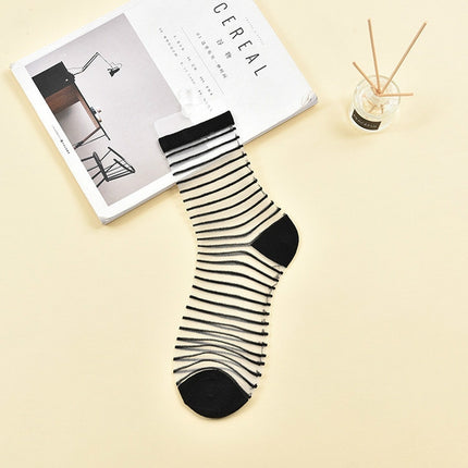 10 Pairs Sexy Lace Mesh Fiber Transparent Stretch Socks(horizontal black bare socks)-garmade.com