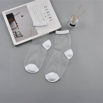 10 Pairs Sexy Lace Mesh Fiber Transparent Stretch Socks(square white nude socks)-garmade.com