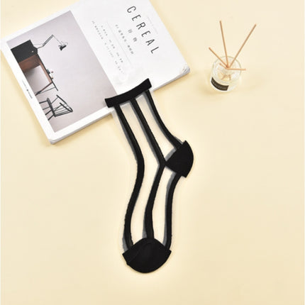 10 Pairs Sexy Lace Mesh Fiber Transparent Stretch Socks(vertical black bare socks)-garmade.com
