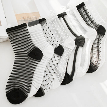 10 Pairs Sexy Lace Mesh Fiber Transparent Stretch Socks(vertical black bare socks)-garmade.com