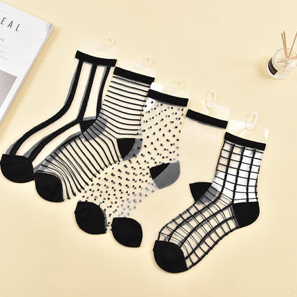 10 Pairs Sexy Lace Mesh Fiber Transparent Stretch Socks(vertical white nude socks)-garmade.com