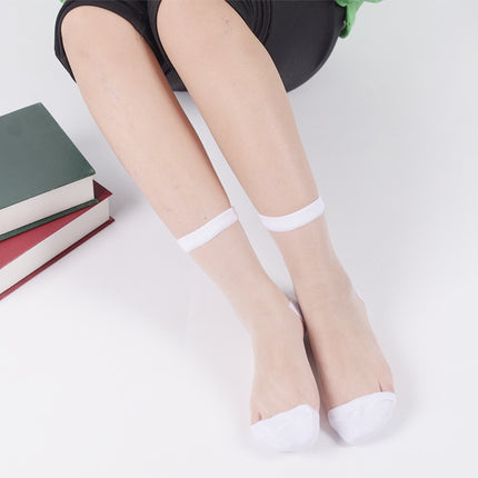 10 Pairs Sexy Lace Mesh Fiber Transparent Stretch Socks(vertical white nude socks)-garmade.com