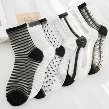 10 Pairs Sexy Lace Mesh Fiber Transparent Stretch Socks( transparent black nude socks)-garmade.com