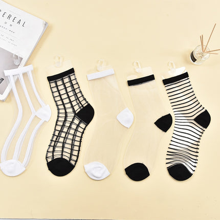 10 Pairs Sexy Lace Mesh Fiber Transparent Stretch Socks(horizontal white nude socks)-garmade.com