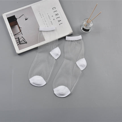 10 Pairs Sexy Lace Mesh Fiber Transparent Stretch Socks(horizontal white nude socks)-garmade.com