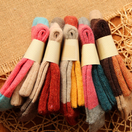 5 Pairs Women Winter Vintage Rabbit Wool Socks Thicken Warm Female Fashion Patchwork Retro thermal Cotton Socks, Size:Free Size(red socks)-garmade.com