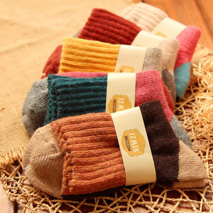 5 Pairs Women Winter Vintage Rabbit Wool Socks Thicken Warm Female Fashion Patchwork Retro thermal Cotton Socks, Size:Free Size(color mixing)-garmade.com