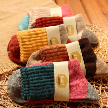 5 Pairs Women Winter Vintage Rabbit Wool Socks Thicken Warm Female Fashion Patchwork Retro thermal Cotton Socks, Size:Free Size(color mixing)-garmade.com