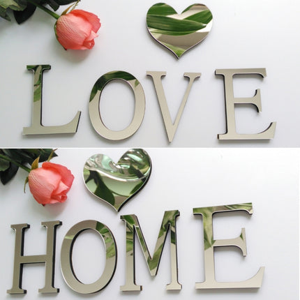 2 PCS Home Decoration Creative Personality English Letters Acrylic Mirror 3D DIY Wall Stickers(heart)-garmade.com