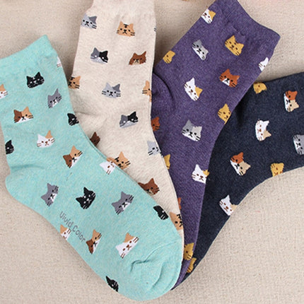 10 Pairs Animal Cartoon Cat Lovely for Women Cotton Socks(1)-garmade.com