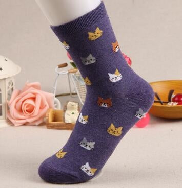 10 Pairs Animal Cartoon Cat Lovely for Women Cotton Socks(3)-garmade.com
