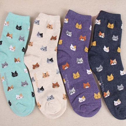 10 Pairs Animal Cartoon Cat Lovely for Women Cotton Socks(2)-garmade.com