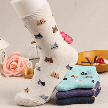 10 Pairs Animal Cartoon Cat Lovely for Women Cotton Socks(10)-garmade.com