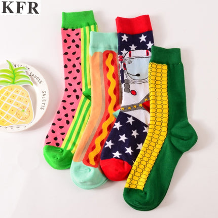 5 Pairs Funny Cute Happy Socks Womens Men Print Casual Harajuku Socks(Wave Pattern)-garmade.com