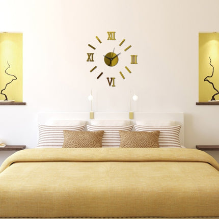 Modern DIY Indoor Roman Wall Clock Mirror Effect 3D Wall Sticker(Gold)-garmade.com