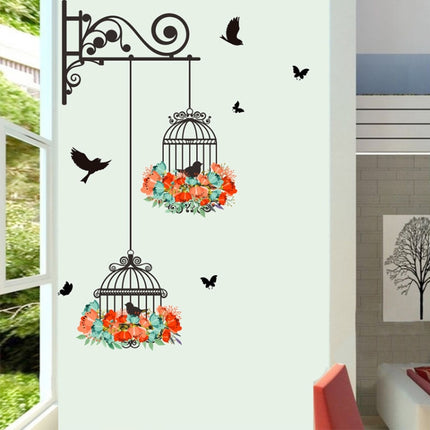 Birdcage Flower Flying Living Room Nursery Room Wall Stickers Vinyl Wall Decals Wall Sticker-garmade.com