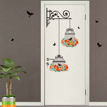 Birdcage Flower Flying Living Room Nursery Room Wall Stickers Vinyl Wall Decals Wall Sticker-garmade.com