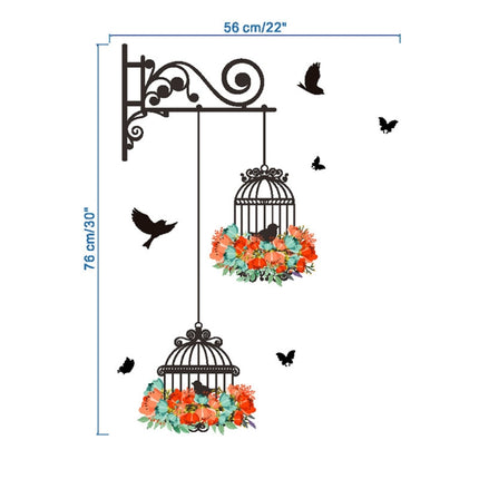 Birdcage Flower Flying Living Room Nursery Room Wall Stickers Vinyl Wall Decals Wall Sticker-garmade.com