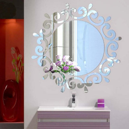 Flower Vine Dressing Up Mirror Art Vinyl Mural Decor Ceiling Wall Sticker(Silver)-garmade.com